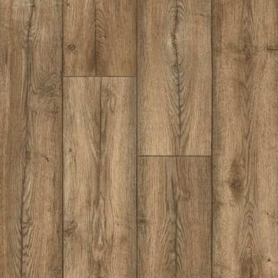 Brown Beige Wood Effect Anti-Slip Vinyl Sheet for Dining room, Living room, & Hallway 1m X 4m (4m²)