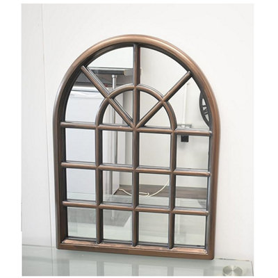 Brown Black Window Style Wall Mirror Arched Decoration Glass