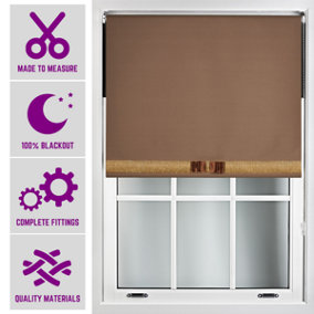 Brown Blackout Roller Blind with Gold Diamante & Brown Bow Free Cut Down Service by Furnished - (W)120cm x (L)165cm
