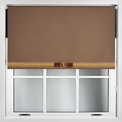 Brown Blackout Roller Blind with Gold Diamante & Brown Bow Free Cut Down Service by Furnished - (W)120cm x (L)210cm