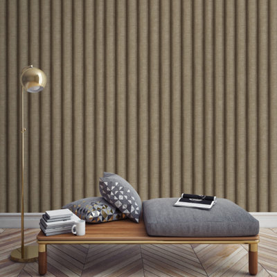 Brown Bronze Stripe Wallpaper Metallic Shimmer Textured Thick Vinyl Free Match Feature Wall