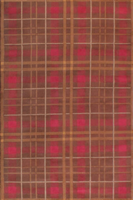 Brown Chequered Modern Tartan Easy to Clean Chequered Rug For Dining Room-80 X 300cm (Runner)