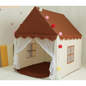 Brown Children's Tent Princess Game Teepee House Castle Baby Bed Artifact with Colorful Lights