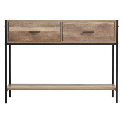 Brown Console Table 2 Drawers Hallway Table Entryway Table with Storage Shelf