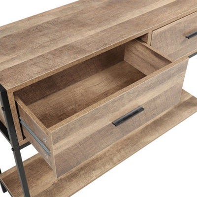 Brown Console Table 2 Drawers Hallway Table Entryway Table with Storage Shelf