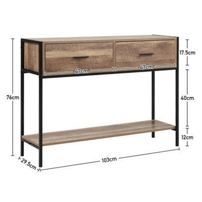 Brown Console Table 2 Drawers Hallway Table Entryway Table with Storage Shelf