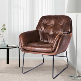 Brown Contemporary Metal Legs Tufted Leisure Armchair
