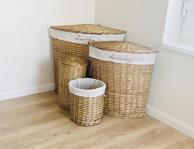 Brown Corner Wicker Laundry Basket with Cotton Lining Large 62 x 46 x 60 cm