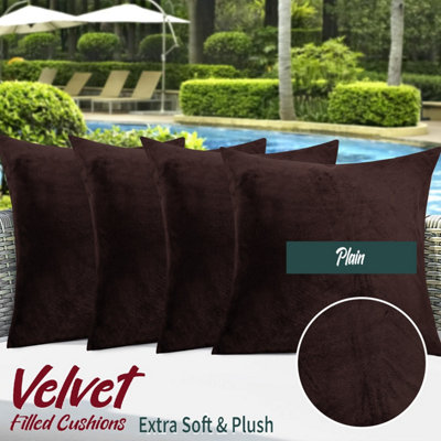 Brown Cushion Cover Velvet Soft Cushion Protector Cover Home Decor Quilted Cushions Pack Of 4