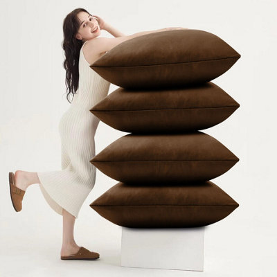 Brown Cushion Cover Velvet Soft Cushion Protector Cover Home Decor Quilted Cushions Pack Of 4