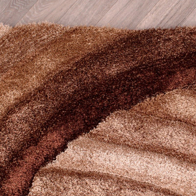 Brown Easy to Clean Optical/(3D) Modern Shaggy Sparkle Abstract Rug for Living Room, Bedroom - 160cm X 225cm
