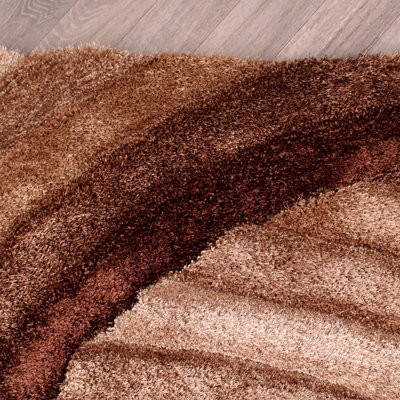 Brown Easy to Clean Optical/(3D) Modern Shaggy Sparkle Abstract Rug for Living Room, Bedroom - 60cm X 110cm