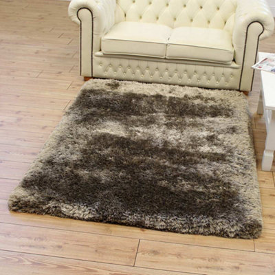 Brown Easy to clean Plain Handmade , Luxurious , Modern , Plain , Shaggy , Sparkle Rug for Living Room, Bedroom - 150cm (Circle)