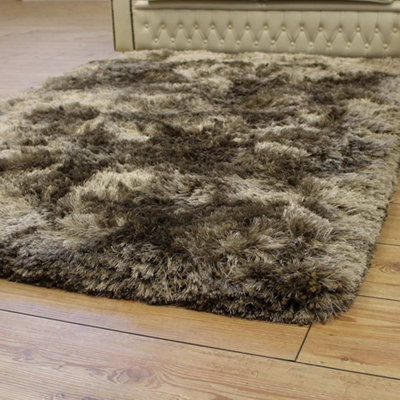 Brown Easy to clean Plain Handmade , Luxurious , Modern , Plain , Shaggy , Sparkle Rug for Living Room, Bedroom - 70cm X 140cm