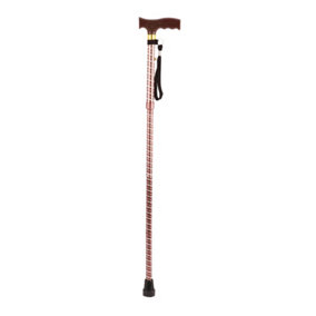 Brown Extendable Walking Stick with Plastic Handle - Engraved Pattern - Foldable