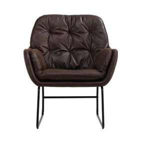Brown Faux Leather Leisure Armchair with Metal Legs