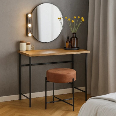 BROWN FAUX LEATHER STOOL ROUND PADDED SEAT DRESSING TABLE CHAIR METAL LEGS