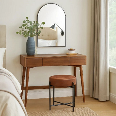 brown dressing table chair Traditional Vintage Solid Wood & Fabric Square Padded Vanity Stool Wit –  BulbSquare main image 1