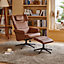 Brown Faux Leather Swivel Seat Armchair Recliner Chair Sofa Chair with Footstool