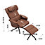 Brown Faux Leather Swivel Seat Armchair Recliner Chair Sofa Chair with Footstool
