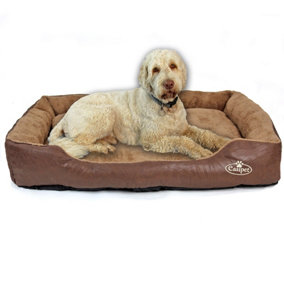 Brown Faux Leather Washable Dog Bed XXL