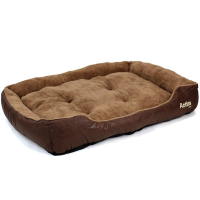 Brown Faux Leather Washable Dog Bed XXL