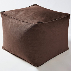 Brown Faux Suede Cube Pouffe Footrest - Stain & Spill Resistant Lightweight Square Beanbag Footstool Seat - 37 x 37 x 29cm