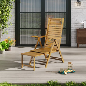 Brown Foldable Adjustable Balcony Wooden Bamboo Rocking Chair Lounge Chair Outdoor & Garden Sunloungers
