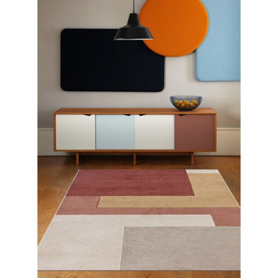 Brown Grey Orange Modern 13mm Pile Stain-Resistant Rug For Bedroom, Dining Room, Easy to Clean Modern Rug-160cm X 230cm