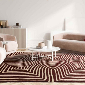 Brown Handmade Easy to Clean Modern Abstract Wool Living Room Dining Room Bedroom Rug-120cm X 170cm