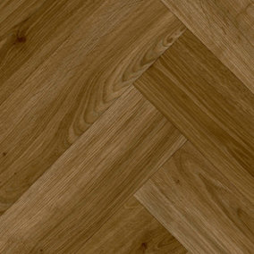 Brown Herringbone Wood Effect Vinyl Flooring For LivingRoom, Kitchen, 1.90mm Vinyl Sheet-2m(6'6") X 4m(13'1")-8m²
