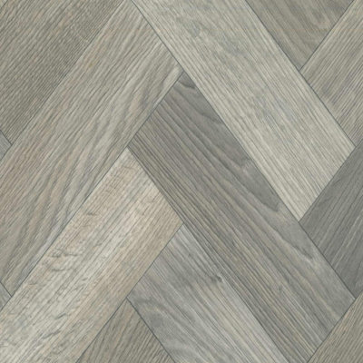 Brown Herringbone Wood Effect Vinyl Flooring For LivingRoom, Kitchen, 2.8mm Cushion Backed Vinyl Sheet-3m(9'9") X 2m(6'6")-6m²