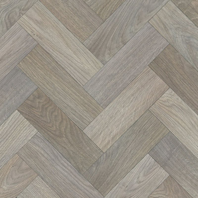 Brown Herringbone Wood Effect Vinyl Flooring For LivingRoom, Kitchen, 2.8mm Vinyl Sheet-3m(9'9") X 2m(6'6")-6m²