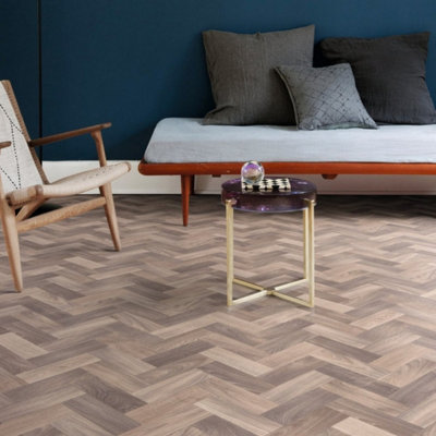 Brown Herringbone Wood Effect Vinyl Flooring For LivingRoom, Kitchen, 2.8mm Vinyl Sheet-4m(13'1") X 3m(9'9")-12m²