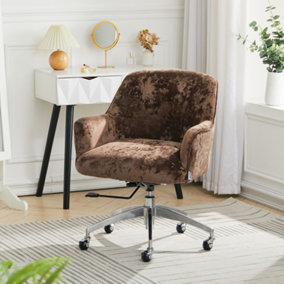Brown Ice Velvet Upholstered Swivel Office Chair Desk Chair with Armrest