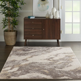Brown Ivory Abstract Modern Easy to clean Rug for Dining Room Bed Room and Living Room-119cm X 180cm