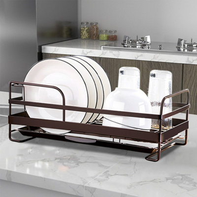 Brown Kitchen Dish Drainer Rack Dish Drying Rack with Removable Drip Tray