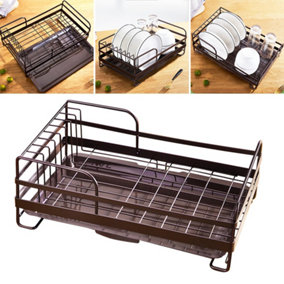 Brown Kitchen Dish Drainer Rack Dish Drying Rack with Removable Drip Tray