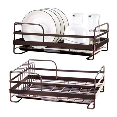Brown Kitchen Dish Drainer Rack Dish Drying Rack with Removable Drip Tray