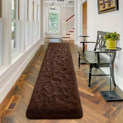 Brown Large Runner Non Slip Shaggy Rug 80X300 cm Hallway Indoor
