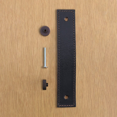 Brown Leather Handle With Knurling Fixing - Antique Copper