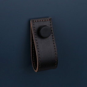 Brown Leather Handle With Knurling Fixing - Matt Black