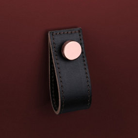 Brown Leather Handle With Knurling Fixing - Polished Copper