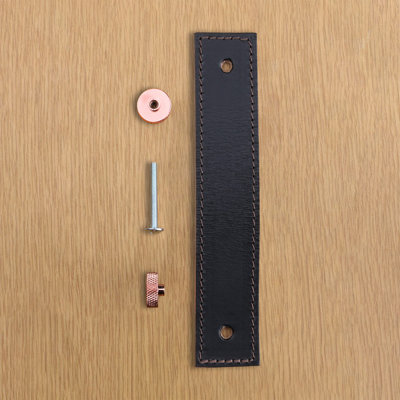 Brown Leather Handle With Knurling Fixing - Polished Copper