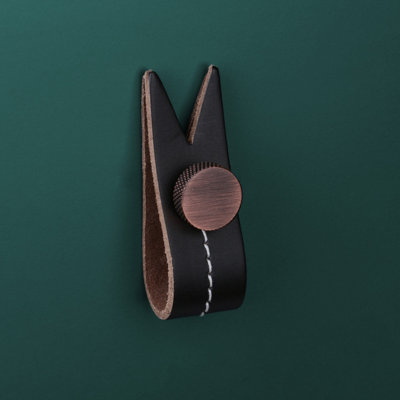 Brown Leather Handle With Stud Fixing - Antique Copper
