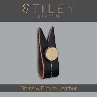 Brown Leather Handle With Stud Fixing - Brass