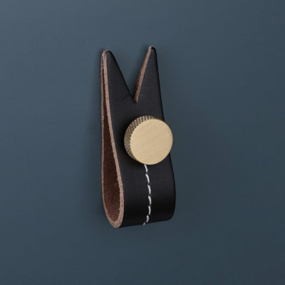 Brown Leather Handle With Stud Fixing - Brass