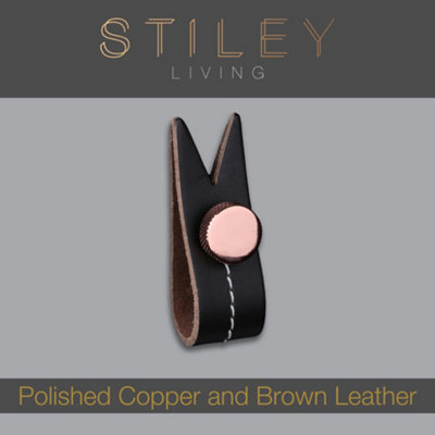 Brown Leather Handle With Stud Fixing - Polished Copper