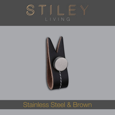 Brown Leather Handle With Stud Fixing - Stainless Steel