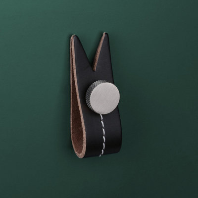 Brown Leather Handle With Stud Fixing - Stainless Steel